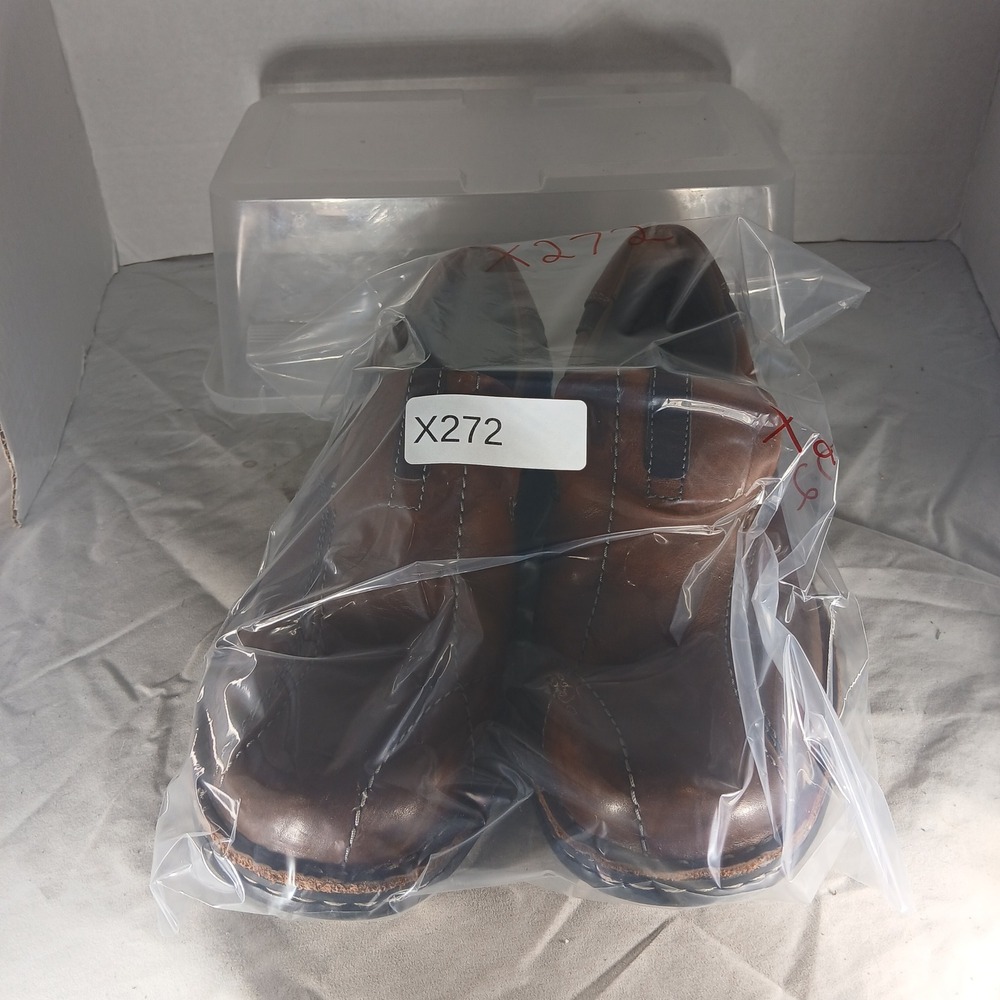 Clarks Loafers 10M Brown Leather Slip On Square Toe Contrast Stitch 70846 Mens‎ - Picture 10 of 10